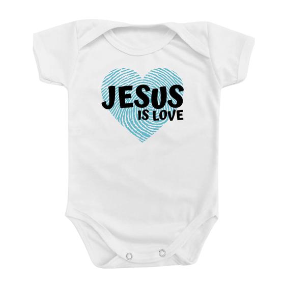 Imagem de Body Roupa De Bebê Religioso Jesus Is Love Deus Fé Azul