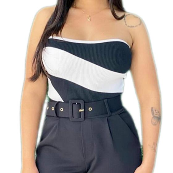 Imagem de Body sem alça anarruga listra larga abstrata com bojo