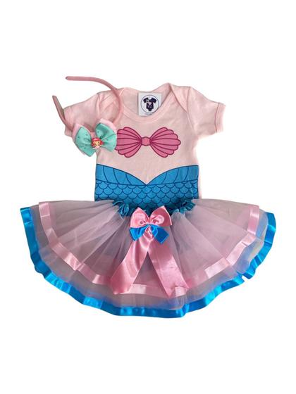 Imagem de Body  Sereia - Ariel + TIARA + Saia de Tule LUXO- Mesversário Temático