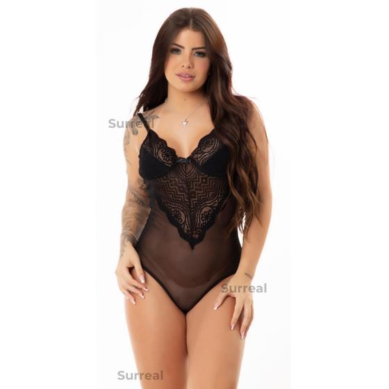 Imagem de Body Sexy Tule Transparente Decote Renda Sedutor  Lingerie Provocante Blogueira Luxo Sensual