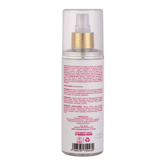 Verso do frasco do Body Splash com informações de composição, modo de uso e código de barras