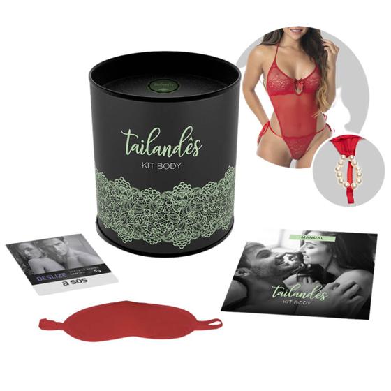 Imagem de Body Tailandês VERMELHO Sensual Kit Perneira Manual A Sós