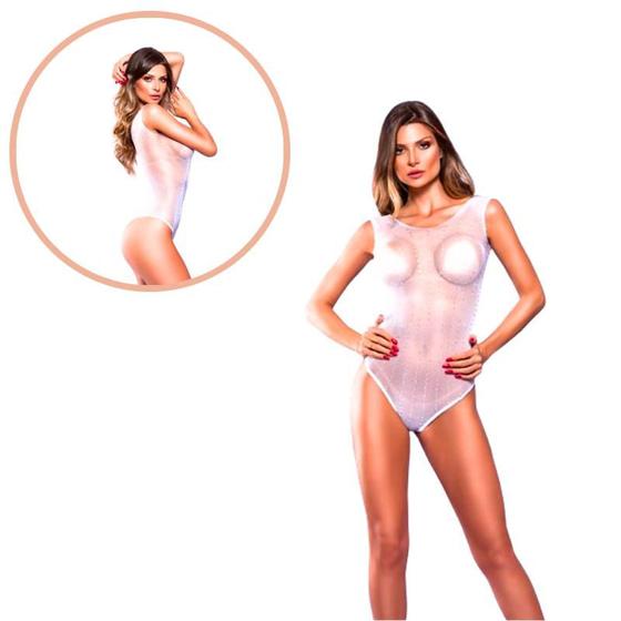 Imagem de Body Transparente com Strass sem Manga Branco