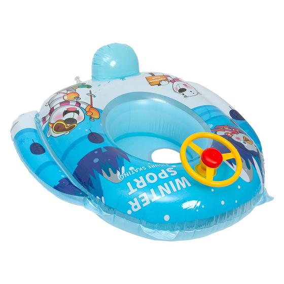 Imagem de Boia Bote Infantil Inflável Azul Com Volante Buzina Piscina