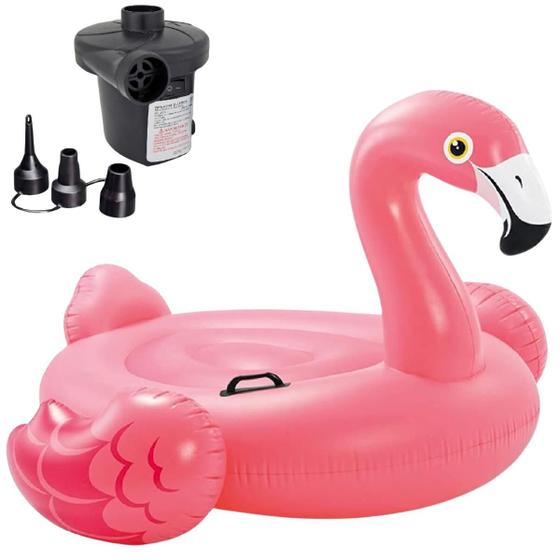 Imagem de Boia bote inflável flamingo infantil + bomba elétrica