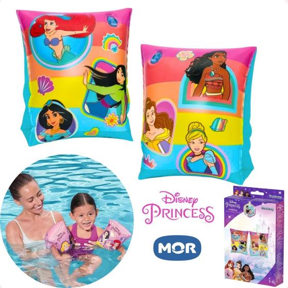 Imagem de Boia De Braço Inflável Infantil Princesas Disney Até 30 Kg Resistente Para Piscinas Praia Diversão