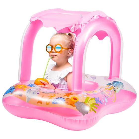 Imagem de Boia Infantil Com Cobertura Inflável Piscina Bebe Capota Solar Infantil Kids Baby Float Proteção