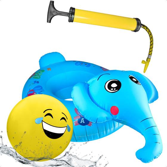 Imagem de Boia Inflável Bebe Infantil Com Fralda Bola Inflável Emoji Bomba de Ar Manual Kit Praia Piscina