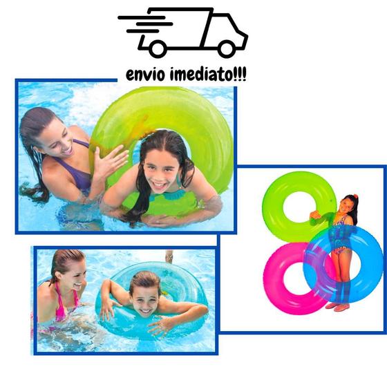 Imagem de Bóia Inflável Circular Neon 76cm Para Piscina Bóia Para Crianças e Adultos