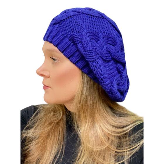 Imagem de Boina de lã trança feminina gorro touca beanie caidinha