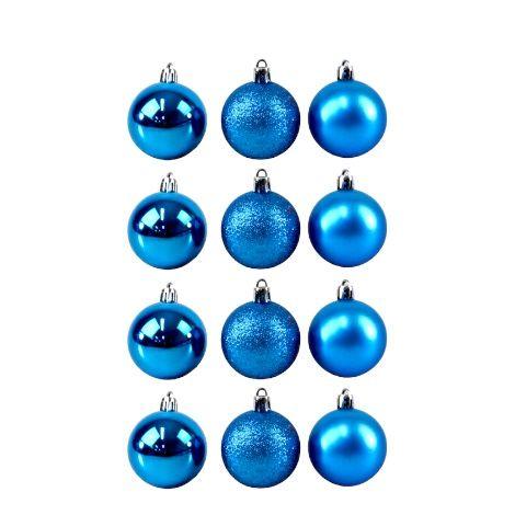 Imagem de Bola 12 Pçs 5cm Tubo Mista Azul Natal