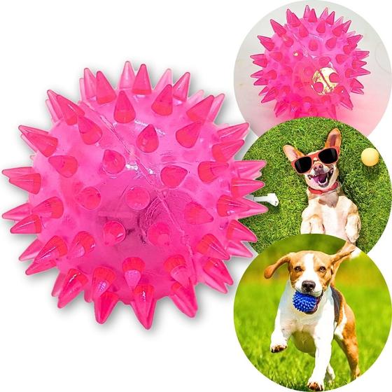 Imagem de Bola Bolinha com LED para Pet Cachorro Mordedor Cravo Rosa