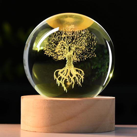Imagem de Bola de cristal Night Light IFOLAINA Tree of Life com base de 60 mm