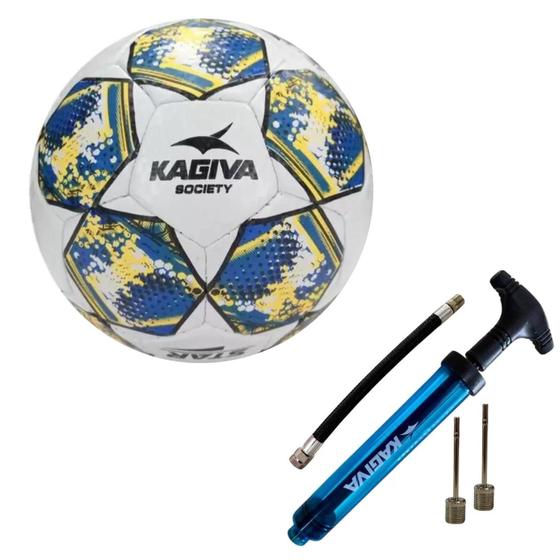 Imagem de Bola De Futebol Society Kagiva Star Costurada À Mão + Bomba De Ar Kagiva Dupla Ação