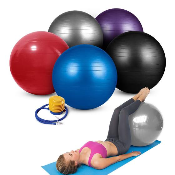 Imagem de Bola de Ginástica Gym Ball Inflável com Inflador 55cm - Cinza