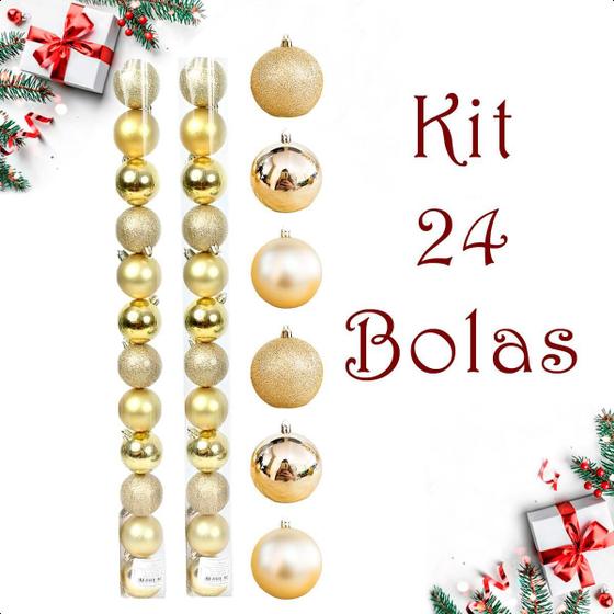 Imagem de Bola De Natal 24 Glitter 5Cm Bolinhas Decoração - Dourado