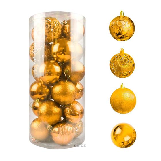 Imagem de Bola De Natal 24 Un Vermelha Grande 8Cm Mista Glitter Luxo