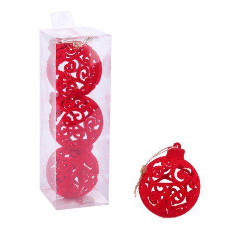 Bola de Natal 3 Pçs 6 CM Arabesco Veludo Vermelha Menor preço em Bola de Natal 3 Pçs 6 CM Arabesco Veludo Vermelha