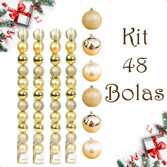 Imagem de Bola De Natal 48 Un Glitter 5Cm Bolinhas Decoração - Dourado