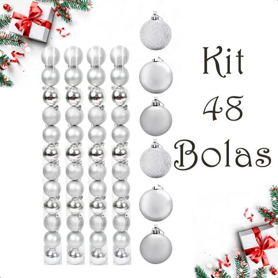 Imagem de Bola De Natal 48 Un Glitter 5Cm Bolinhas Decoração - Prata