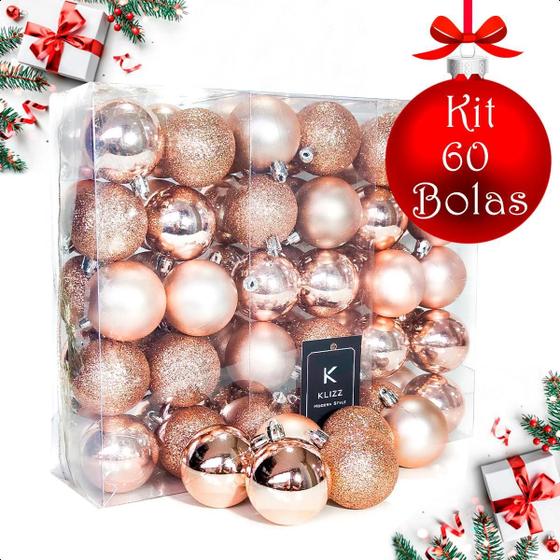 Imagem de Bola De Natal 60 Un Decoradas Estrela Bolinhas 5Cm - Rosê