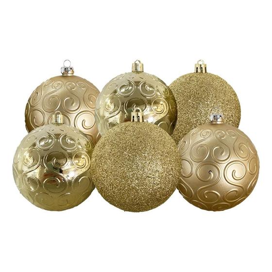 Imagem de Bola de Natal 8cm Ouro Glitter Arabesco 6und Cromus