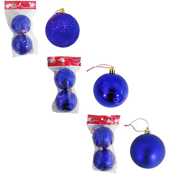 Imagem de Bola De Natal Azul Brilho/Fosco/Glitter N7 Pacote Com 6 Pcs - NATALKASA