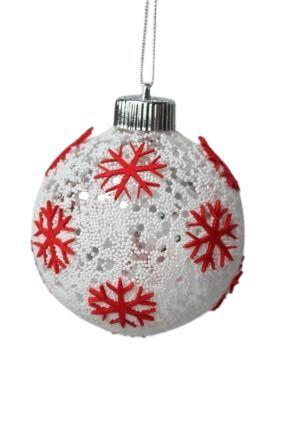 Imagem de Bola de Natal Decorada Branco Floco Neve 10 Cm 3 Unidades