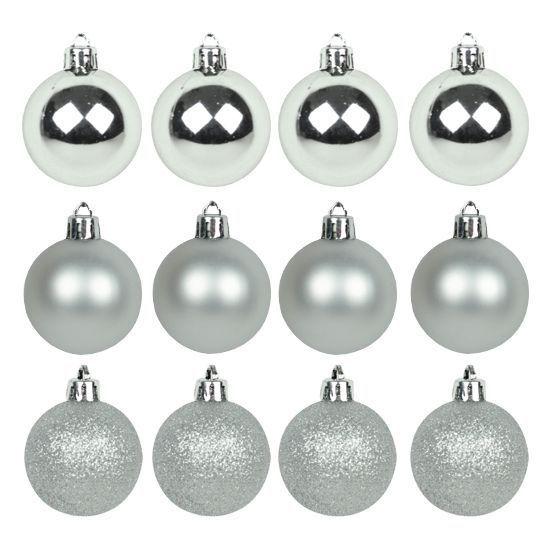 Bola de natal fosca /lisa /glitter prata com 12 pçs 5cm ø Menor preço em Bola de natal fosca /lisa /glitter prata com 12 pçs 5cm ø