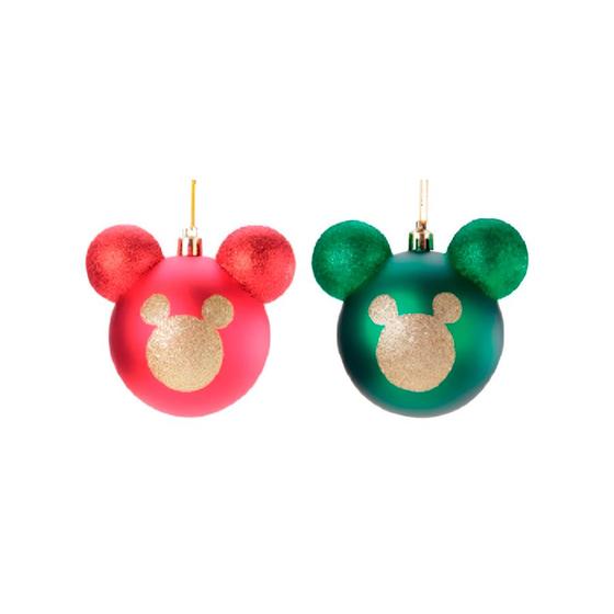 Imagem de Bola de Natal Mickey com Glitter - Vermelho/Verde/Ouro - 10cm  - 2 unidades - Cromus - Rizzo