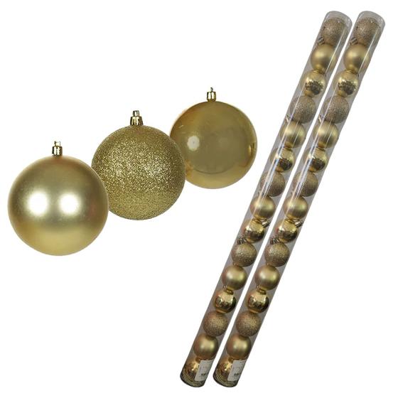Imagem de Bola De Natal Mista Fosca/Lisa/Glitter para Árvores de Natal 30 Unidades 4 cm - Dourada - Rio Master