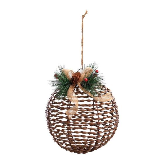 Imagem de Bola De Natal Rattan Com Laco Xadrez Cru 25Cm 1 Unid 1004301