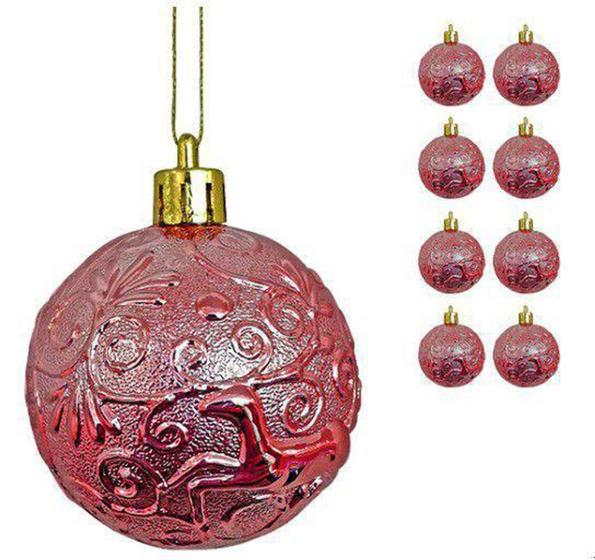 Imagem de Bola de Natal Texturada Arabescos Rena Rose Gold 6cm De Ø Com 9 Unidades - KOPECK