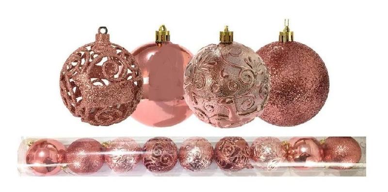 Imagem de Bola De Natal Texturada Arabescos Rena Rose Gold 8cm De Ø Com 9 Unidades