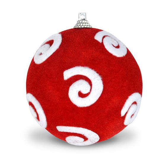 Imagem de Bola de Natal Veludo Vermelho e Branco rodinhas com 10cm c/6pcs