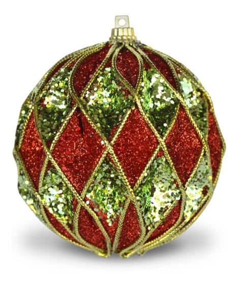 Imagem de Bola de Natal Veneza Vermelho e Verde com Glitter 8cm c/6pcs