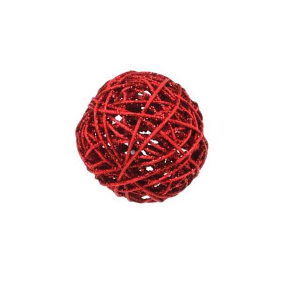Imagem de Bola de Natal Vermelha Rattan 1 Unidade 6cm Cromus