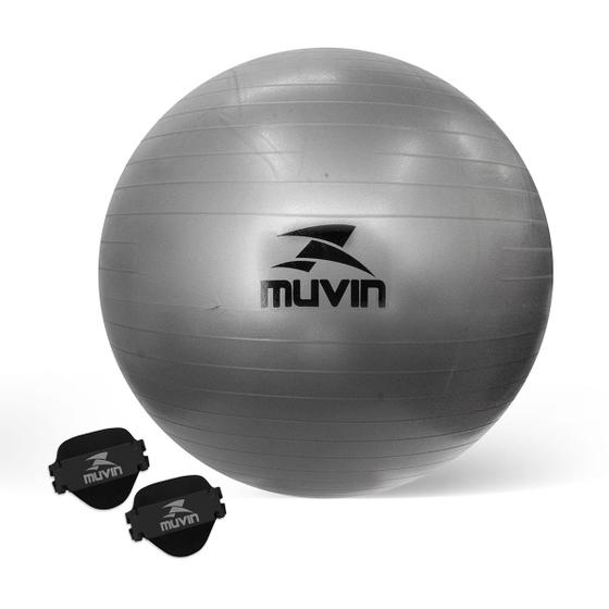 Imagem de Bola de Pilates 75 cm Muvin  Com Bomba  Antiestouro  Suporta até 300kg  Ginástica  Yoga Fitness + Luva EVA
