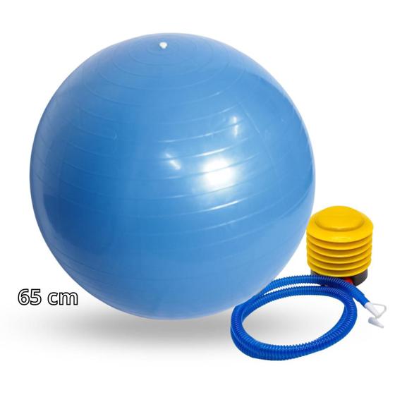 Imagem de Bola de pilates azul com 65cm + bomba de ar manual de inflar