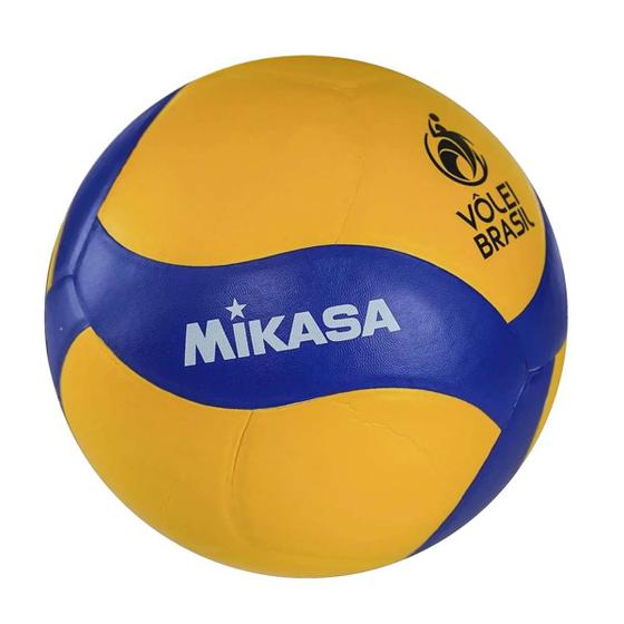 Imagem de Bola de Vôlei Quadra Mikasa Voleibol Oficial V390W Amarelo e Azul Couro