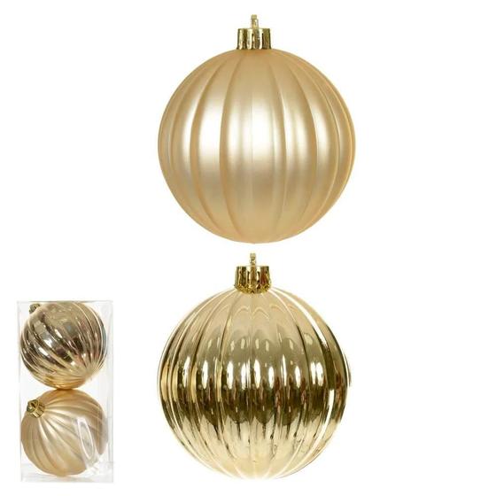 Imagem de BOLA DECORADA NATAL C/2 UNIDADES PVC (DOURADO) 8cm