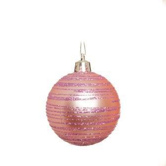 Imagem de Bola Enfeite Árvore Natal Com Linha Glitter 6cm 6 Peças Rosa