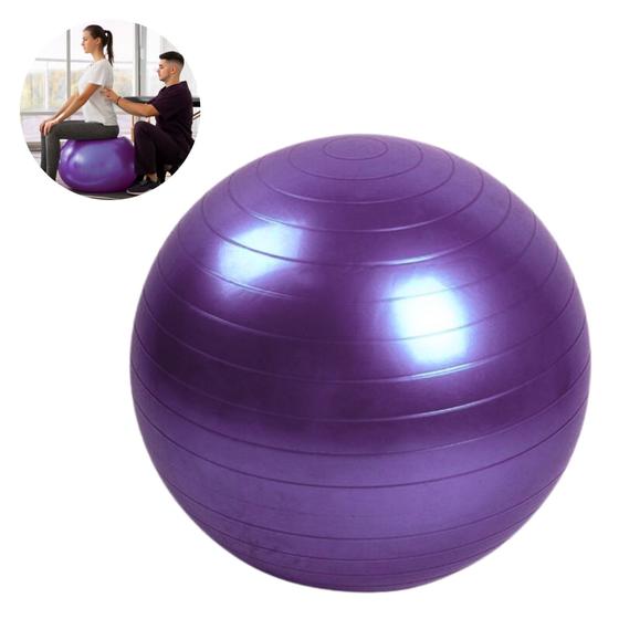 Imagem de Bola Fitness Roxa para Exercício Pilates Yoga Fisioterapia 65 cm Ginástica Alongamento Média