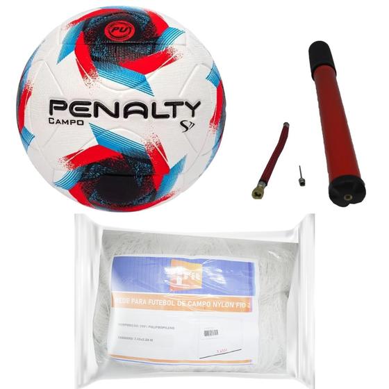 Imagem de Bola Futebol Campo Oficial Penalty Profissional S11 R2 XXIII + Bomba + Rede 7,45M Fio 2