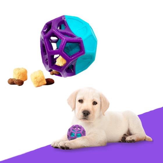 Imagem de Bola Mordedor Brinquedo Interativo Pet Porta Petisco Ração Cão Cachorro com Apito Som