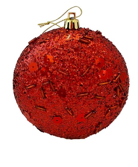 Imagem de Bola Natal vermelha redonda achatada 10cm Ref:2013R unid.