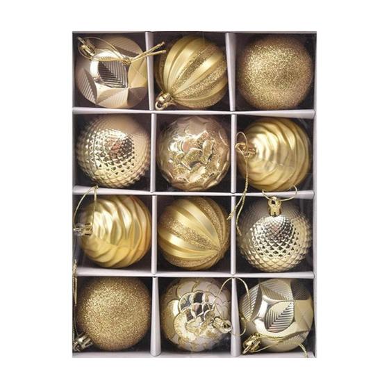 Imagem de Bola Natalina Decorativa Luxo 6cm 12 Unidades Dourado