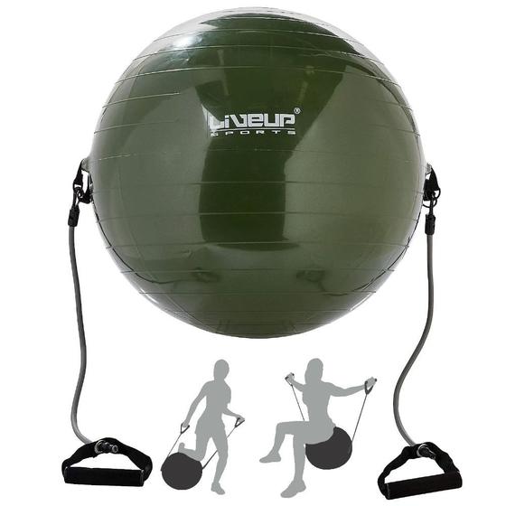 Imagem de Bola Pilates Yoga 65 Cm com Extensor Elastico Verde  Liveup Sports 