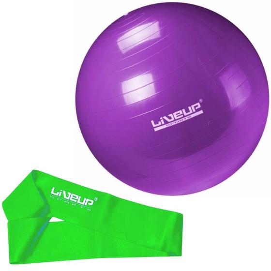 Bola Suica 55 Cm para Pilates Roxa + Mini Band Intensidade Media Verde Liveup Sports Menor preço em Bola Suica 55 Cm para Pilates Roxa + Mini Band Intensidade Media Verde Liveup Sports