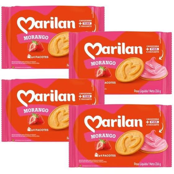 Imagem de Bolacha com Recheio Cremoso Morango Kit com 4 Pacotes 216g